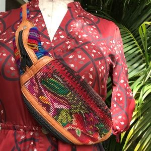 Huipil leather funny pack hip bag handwoven bag